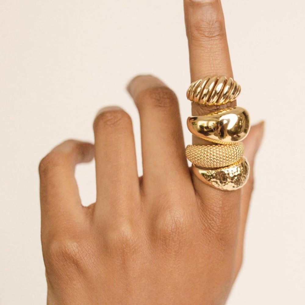 14K Gold Dome Baguette Ring